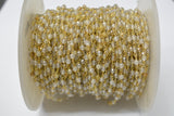 Golden Rutile Rosary Chain, 925 Sterling Silver, 3mm Faceted