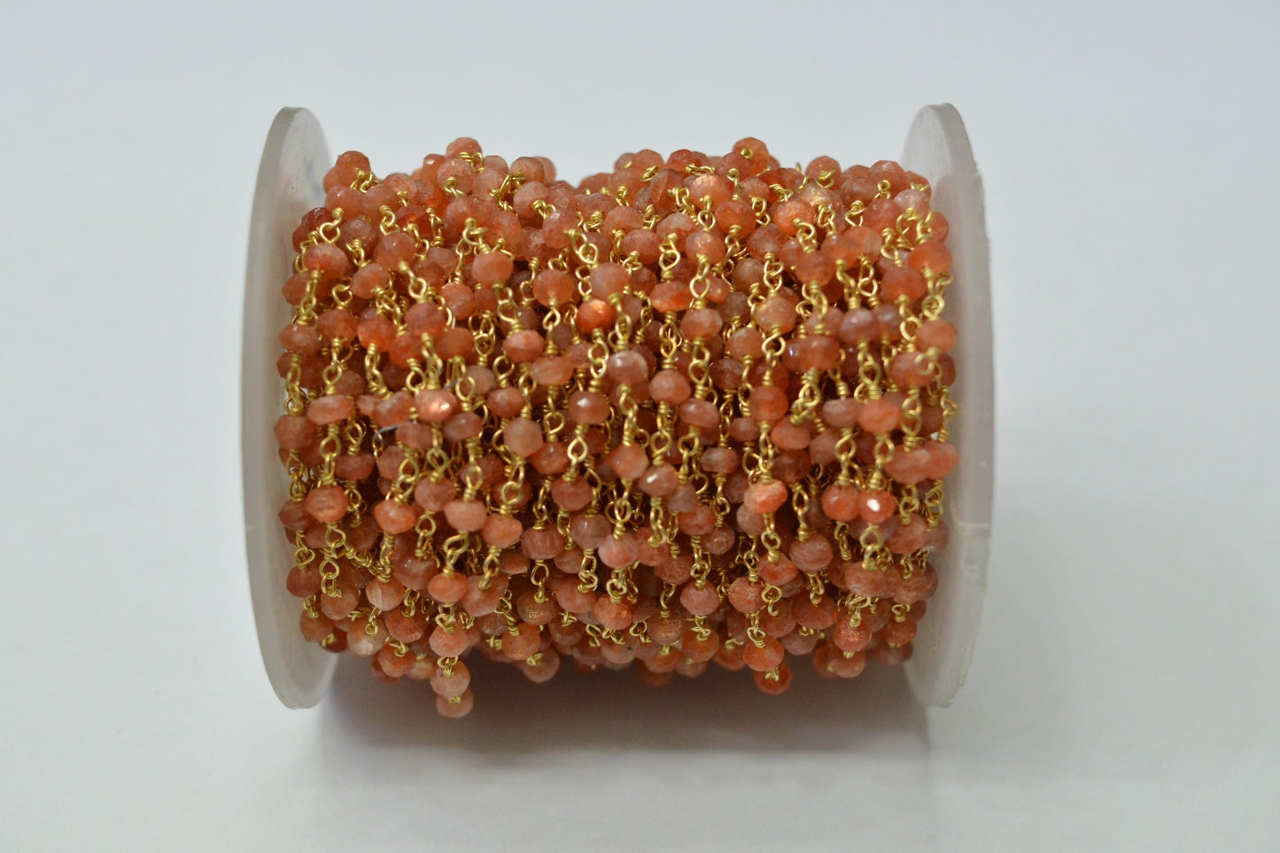 Sun Stone Rosary Chain - 925 Gold Silver, 3.00mm