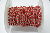 Red Chalcedony Rosary Chain, 925 Sterling Silver, 3mm Faceted
