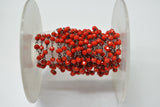 Red Coral Rosary Chain, 925 Sterling Silver, 3mm Smooth