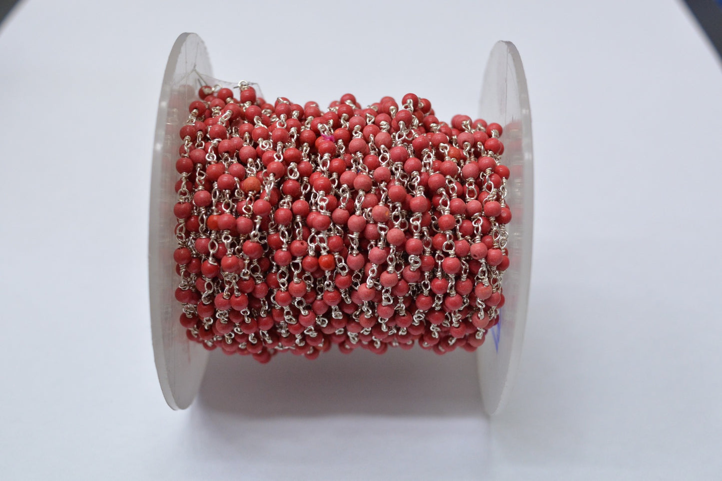 Graceful Coral Rosary Chain in 925 Gold Silver - 3.00mm