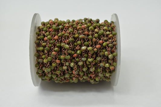 Unakite Rosary Chain, 925 Sterling Silver, 3mm Faceted - view 3