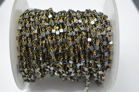 Hematite Rosary Chain - 925 Gold Silver, 2.80mm