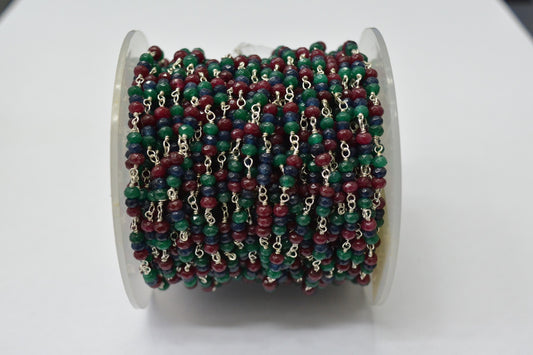 Elegant 925 Gold Silver Rosary Chain - Ruby 3.00mm