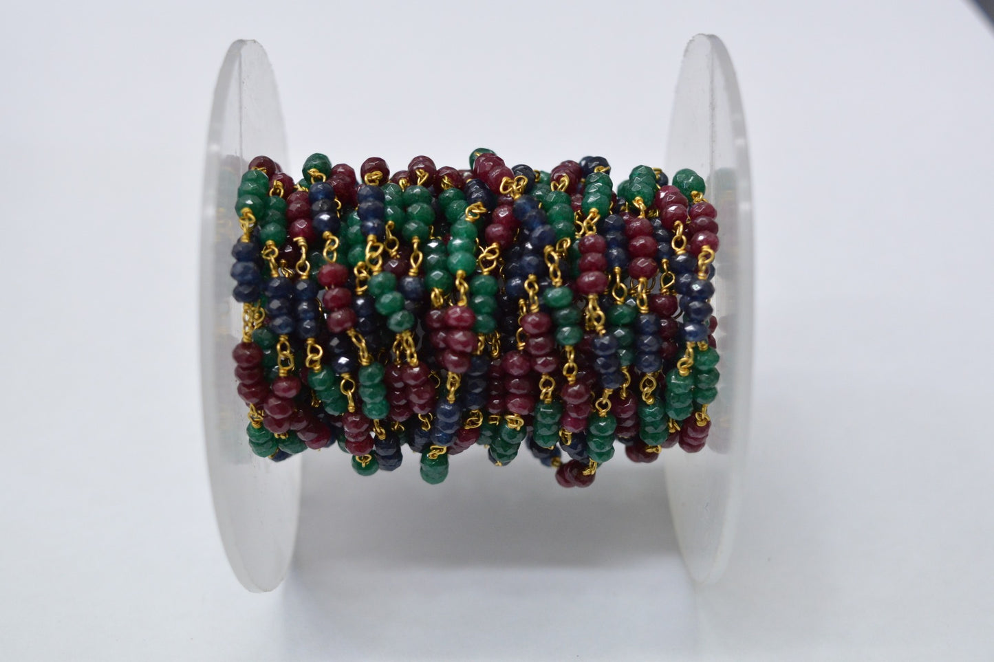 Elegant Emerald Rosary Chain in 925 Gold Silver - 3.00mm