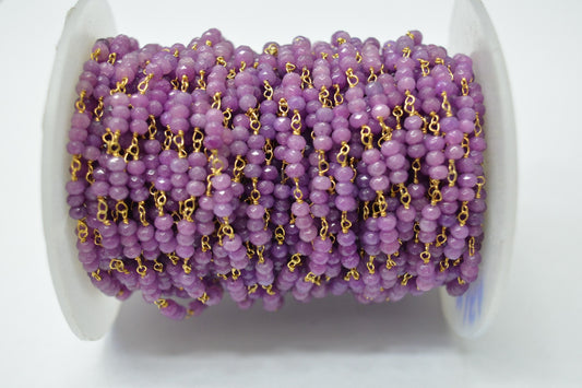 Artisan Chalcedony Rosary Chain in 925 Gold Silver - 3.00mm