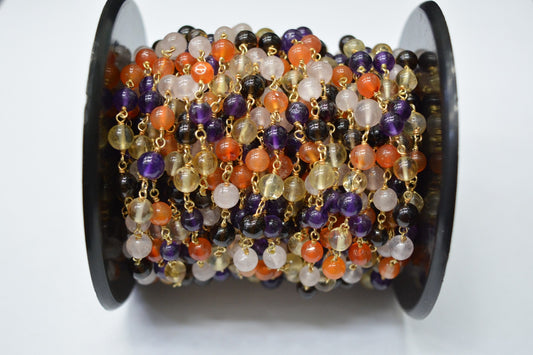 Delicate Multi Stone Rosary Chain in 925 Gold Silver - 5.00mm