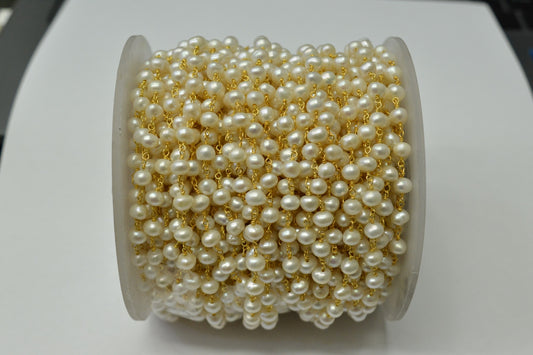 Trendy 925 Gold Silver Rosary Chain - Pearl 5.00mm