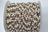 Pearl & Garnet Rosary Chain, 925 Sterling Silver, 3mm Faceted