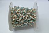 Pearl & Apatite Jade Rosary Chain, 925 Sterling Silver, 3mm Smooth