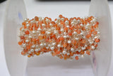 Orange Jade & Pearl Rosary Chain, 925 Sterling Silver, 3mm