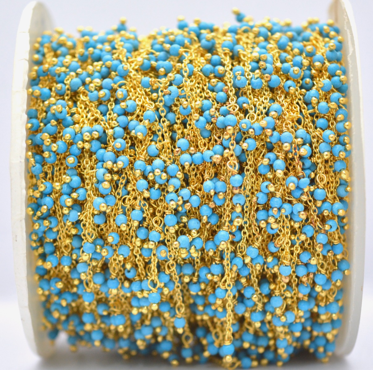 925 Silver Gold Rosary Chain with Turquoise - 2mm