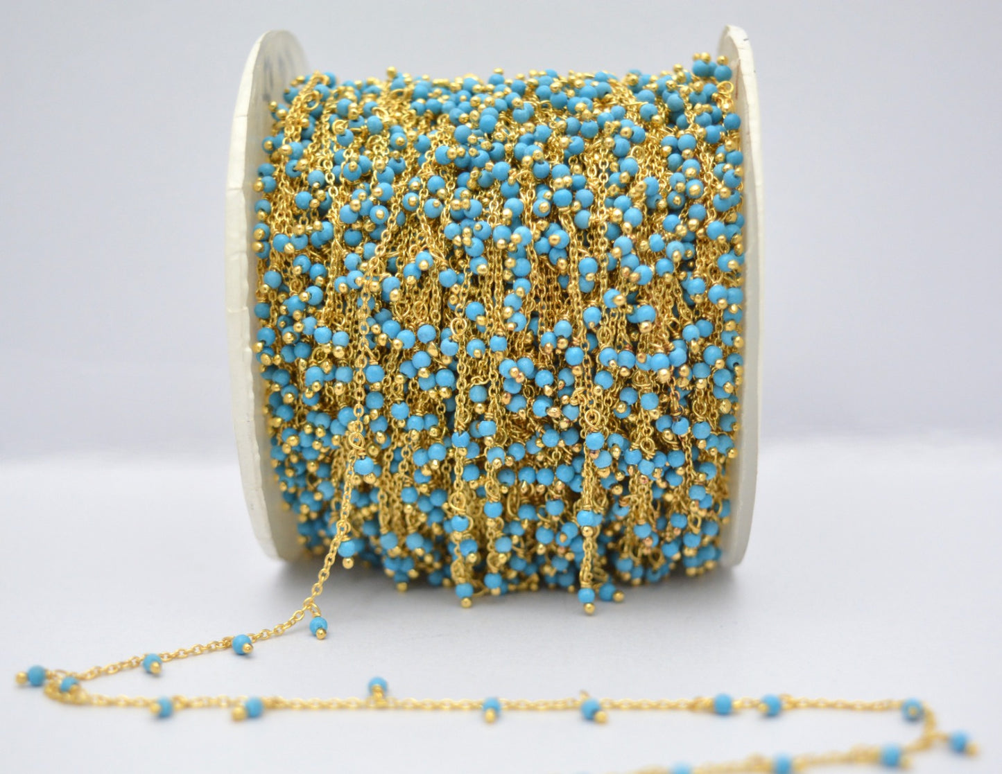 925 Silver Gold Rosary Chain with Turquoise - 2mm