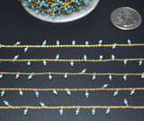925 Silver Gold Rosary Chain with Turquoise - 2mm