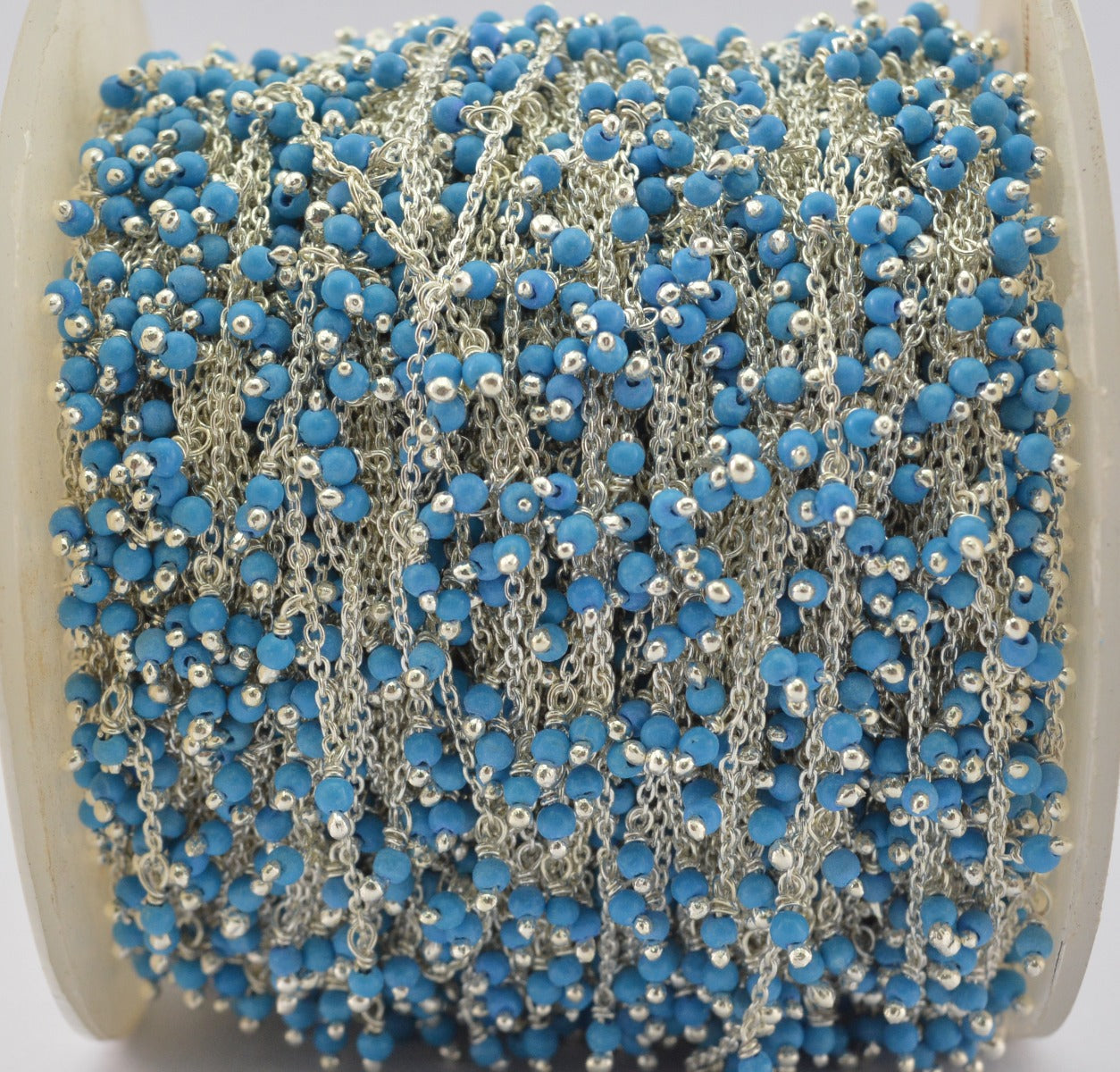 925 Silver Gold Rosary Chain with Turquoise - 2mm