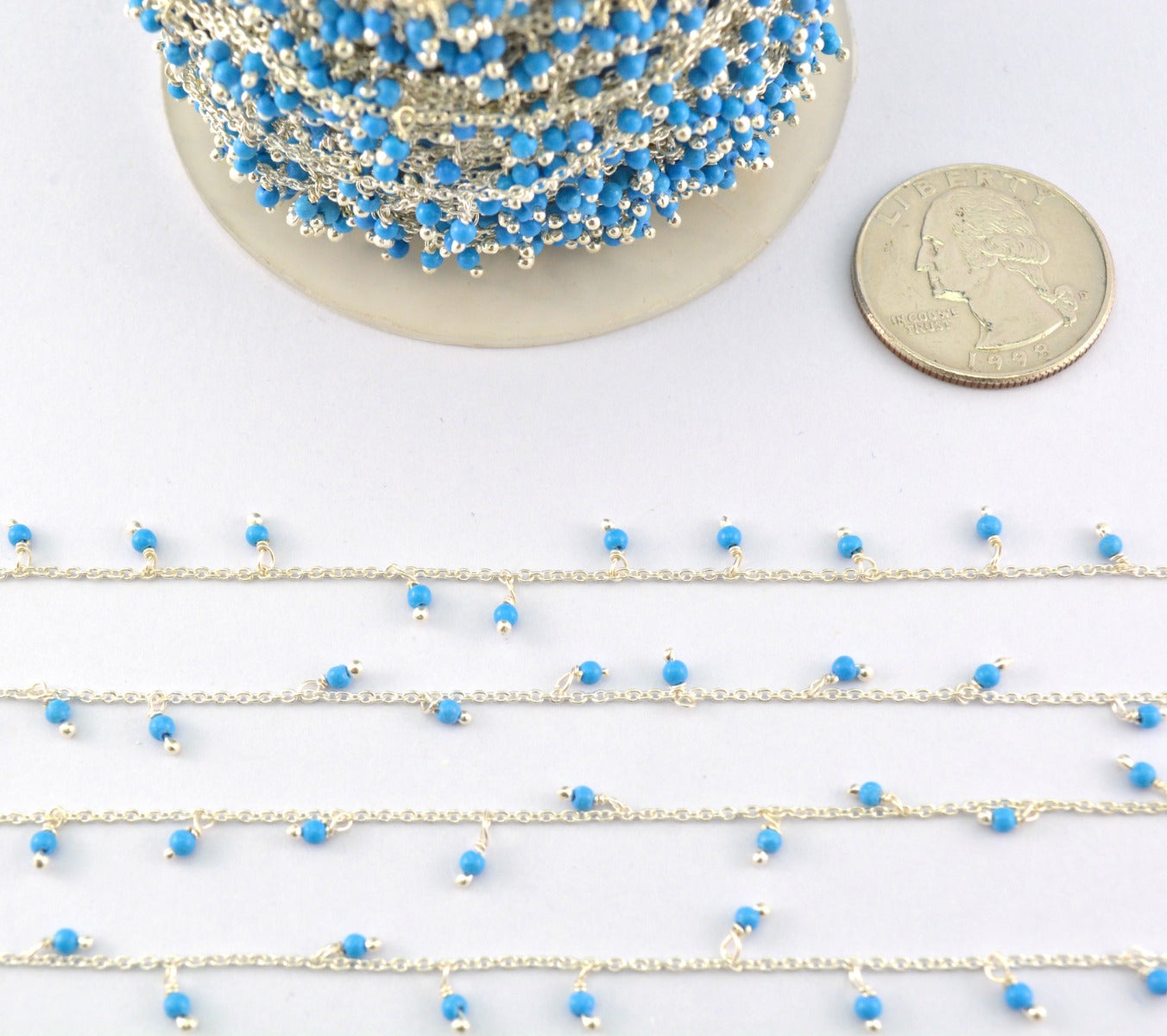 925 Silver Gold Rosary Chain with Turquoise - 2mm