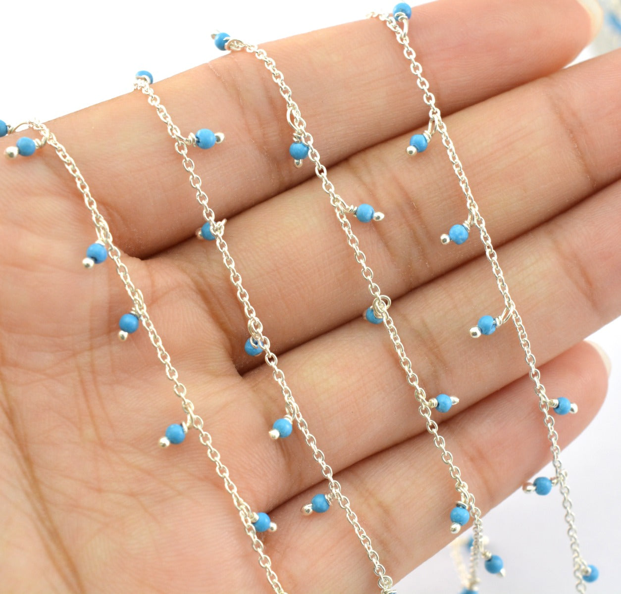 925 Silver Gold Rosary Chain with Turquoise - 2mm