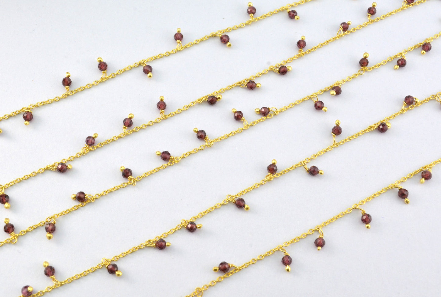 Handmade Garnet Rosary Chain in 925 Silver Gold - 2mm