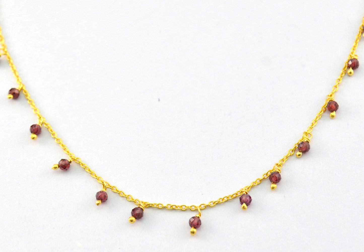 Handmade Garnet Rosary Chain in 925 Silver Gold - 2mm