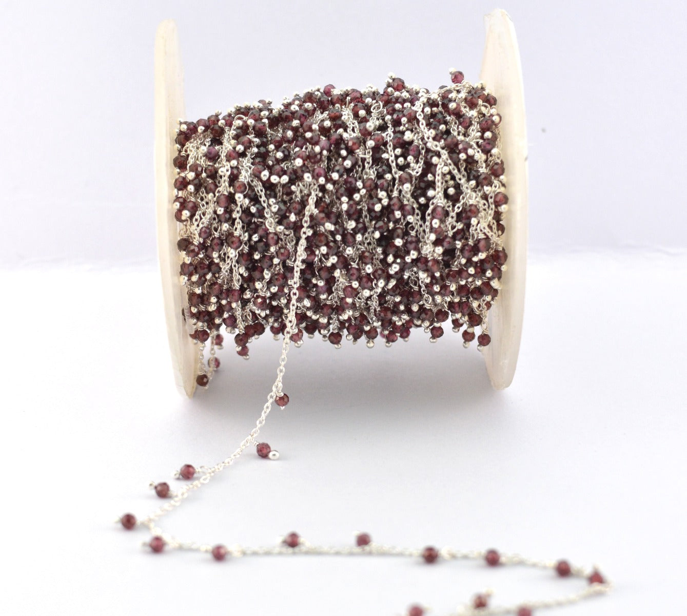 Handmade Garnet Rosary Chain in 925 Silver Gold - 2mm