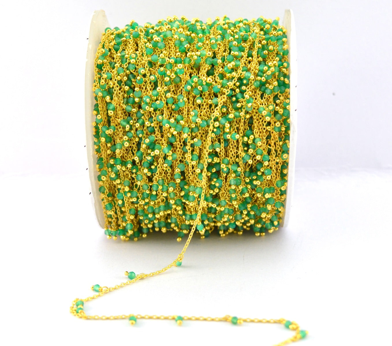 Trendy Rosary Chain - Onyx 925 Silver Gold 2mm