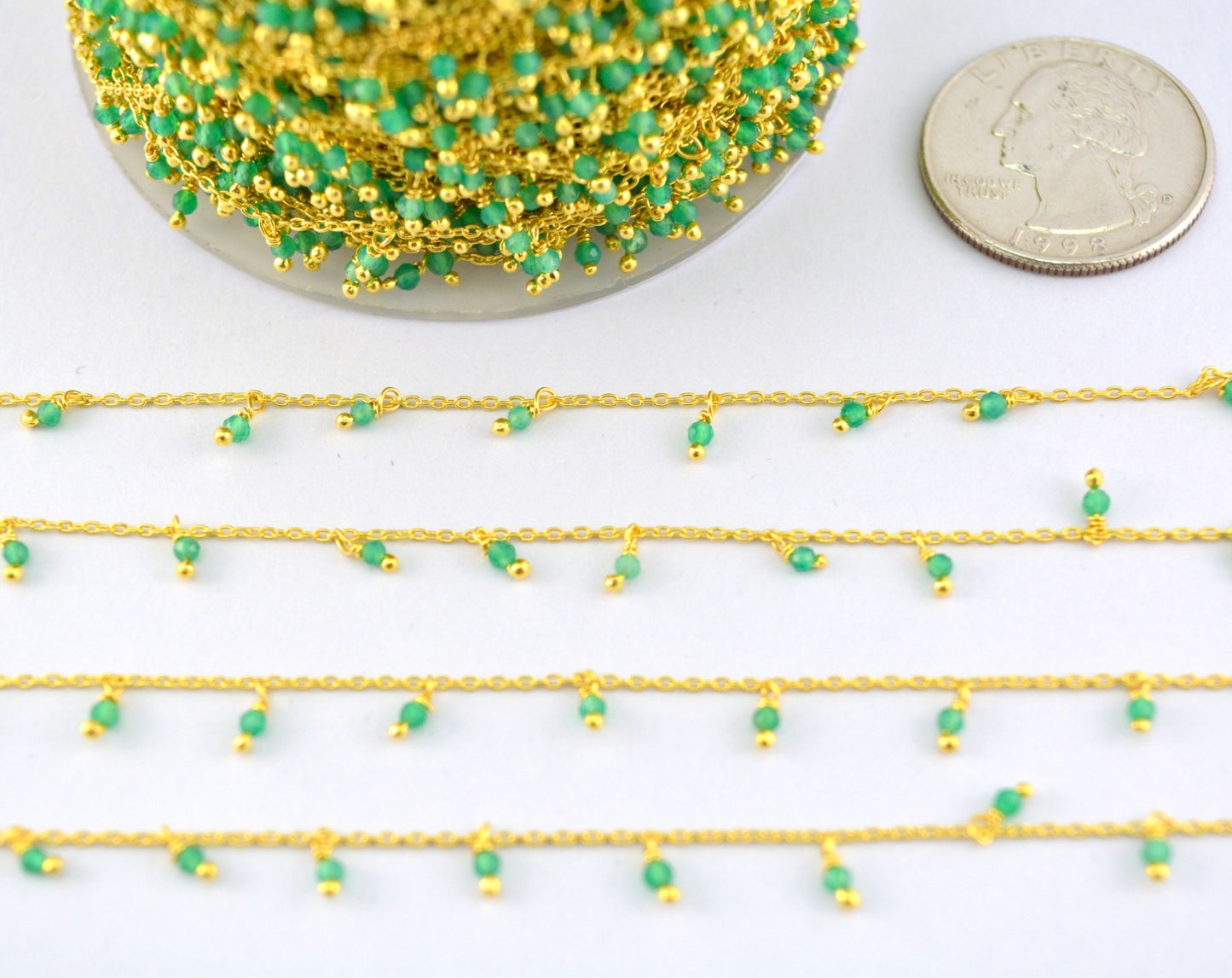 Trendy Rosary Chain - Onyx 925 Silver Gold 2mm