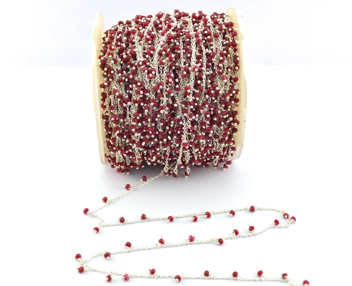 Stunning 925 Silver Gold Rosary Chain - Ruby 2mm