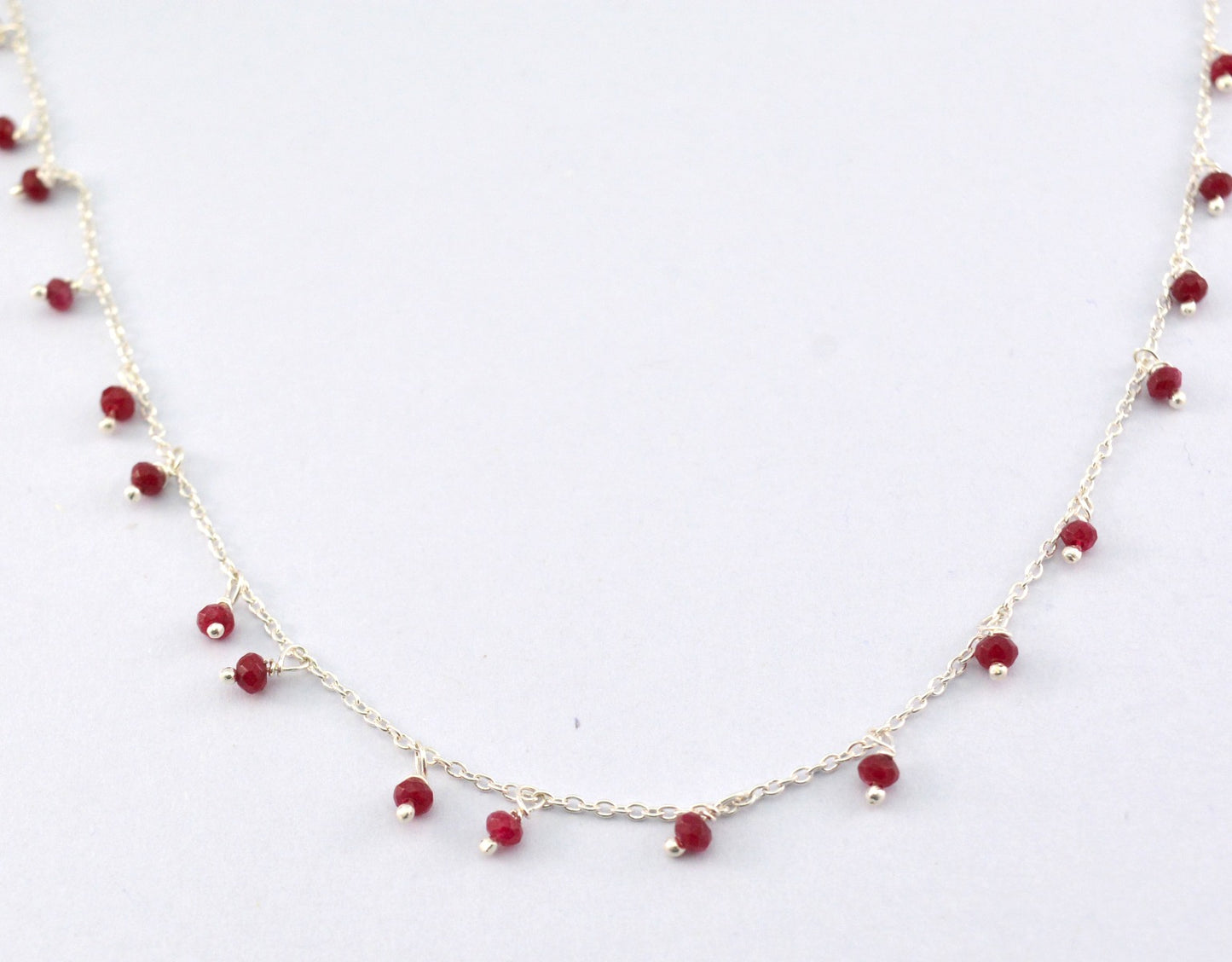 Stunning 925 Silver Gold Rosary Chain - Ruby 2mm