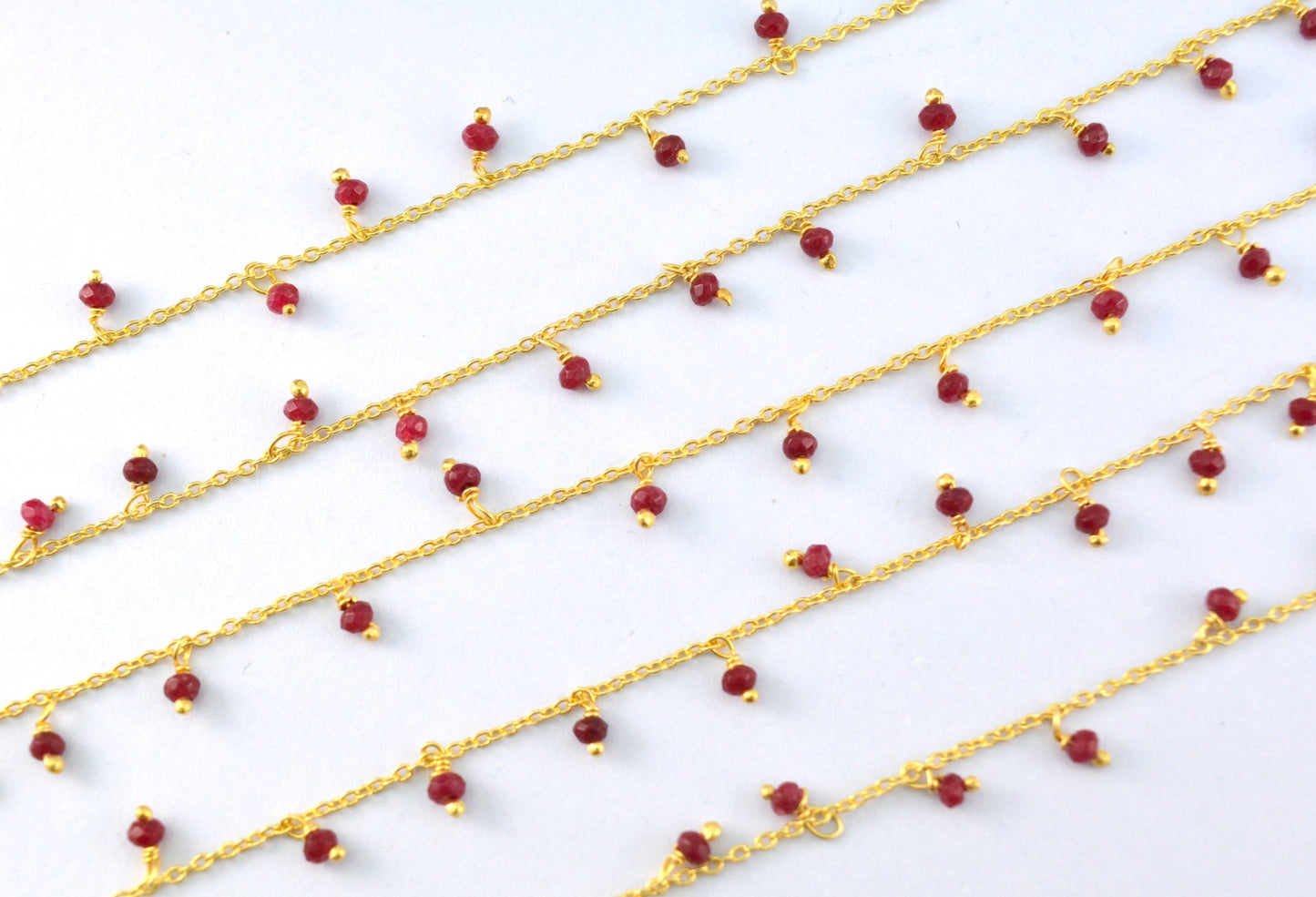 Stunning 925 Silver Gold Rosary Chain - Ruby 2mm