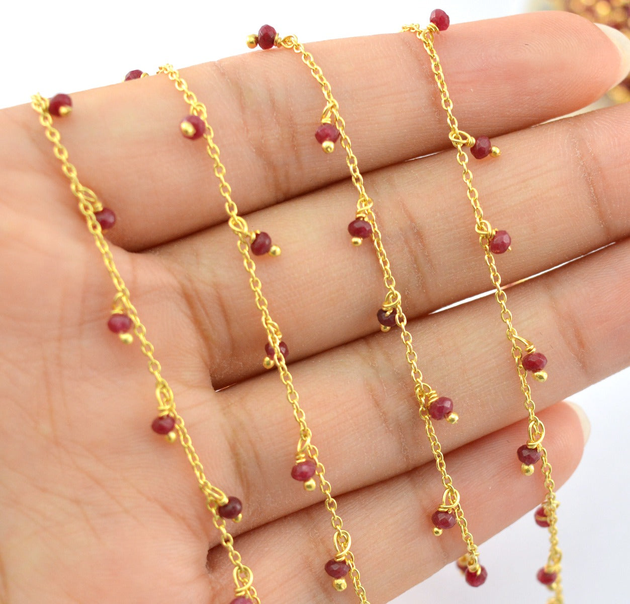 Stunning 925 Silver Gold Rosary Chain - Ruby 2mm