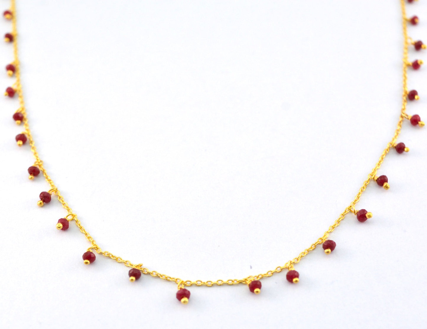 Stunning 925 Silver Gold Rosary Chain - Ruby 2mm