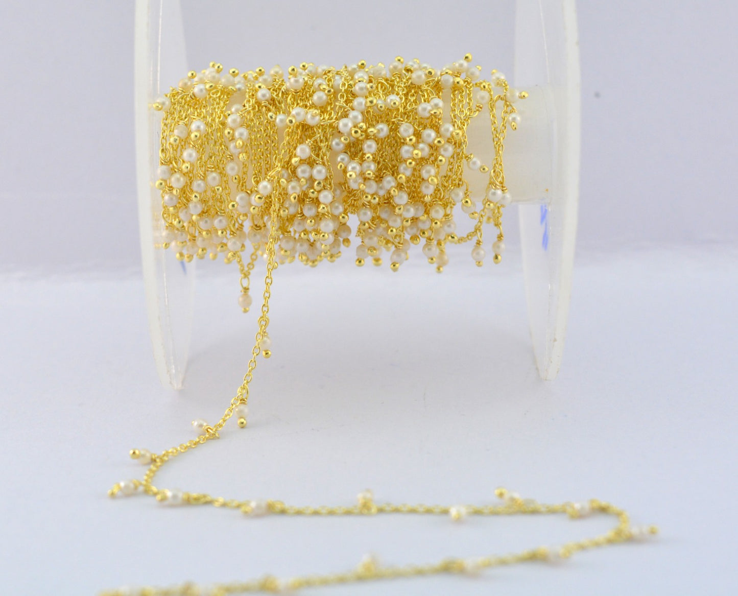 Pearl Rosary Chain - 925 Silver Gold, 2mm