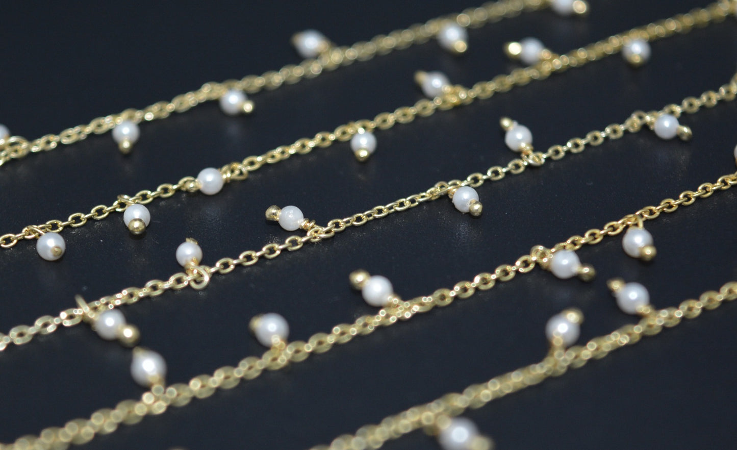 Pearl Rosary Chain - 925 Silver Gold, 2mm