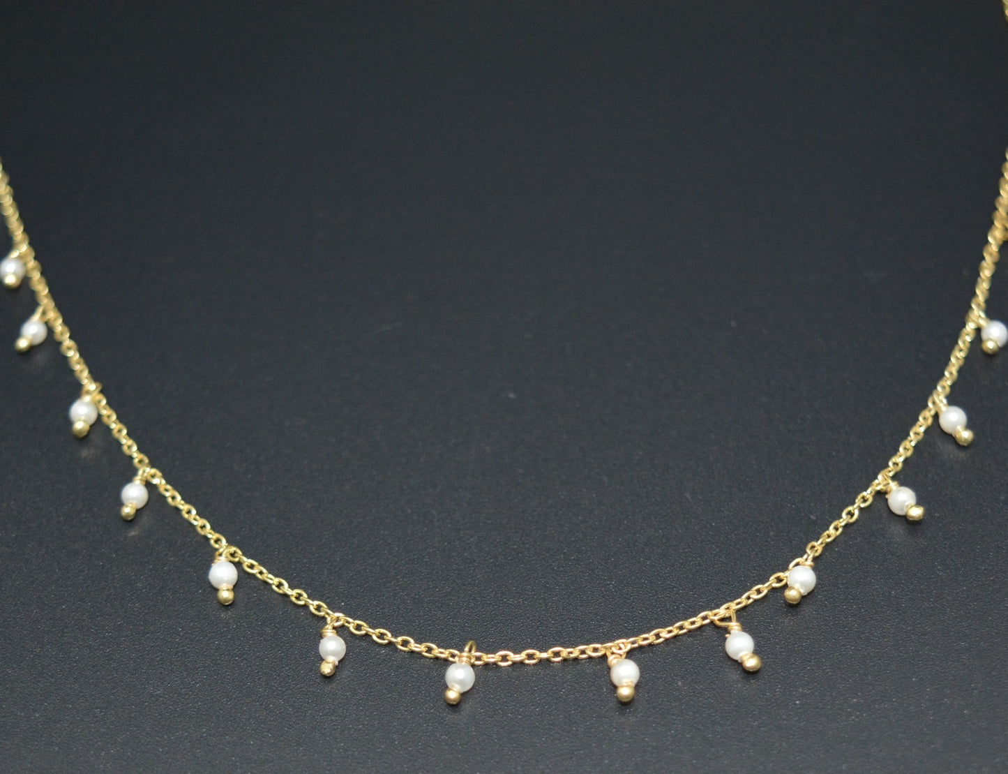 Pearl Rosary Chain - 925 Silver Gold, 2mm