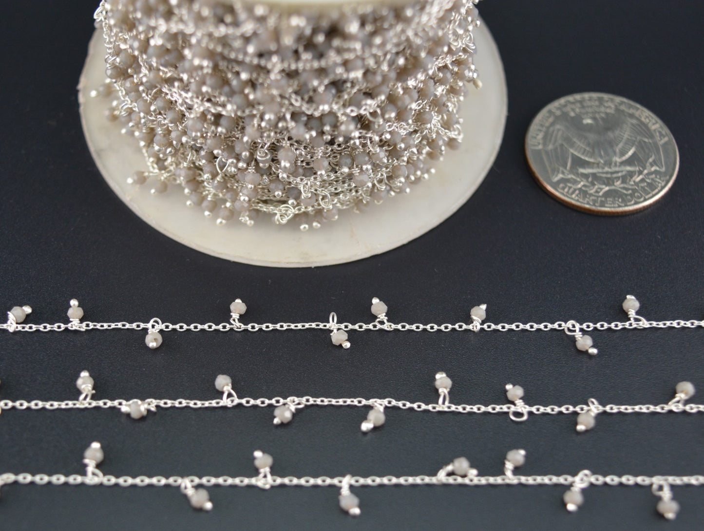 Chalcedony Rosary Chain - 925 Silver Gold, 2mm #6