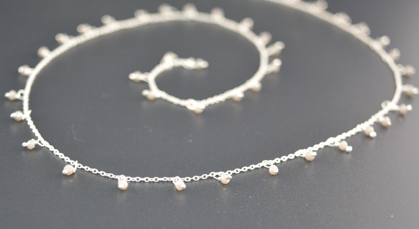 Chalcedony Rosary Chain - 925 Silver Gold, 2mm #6