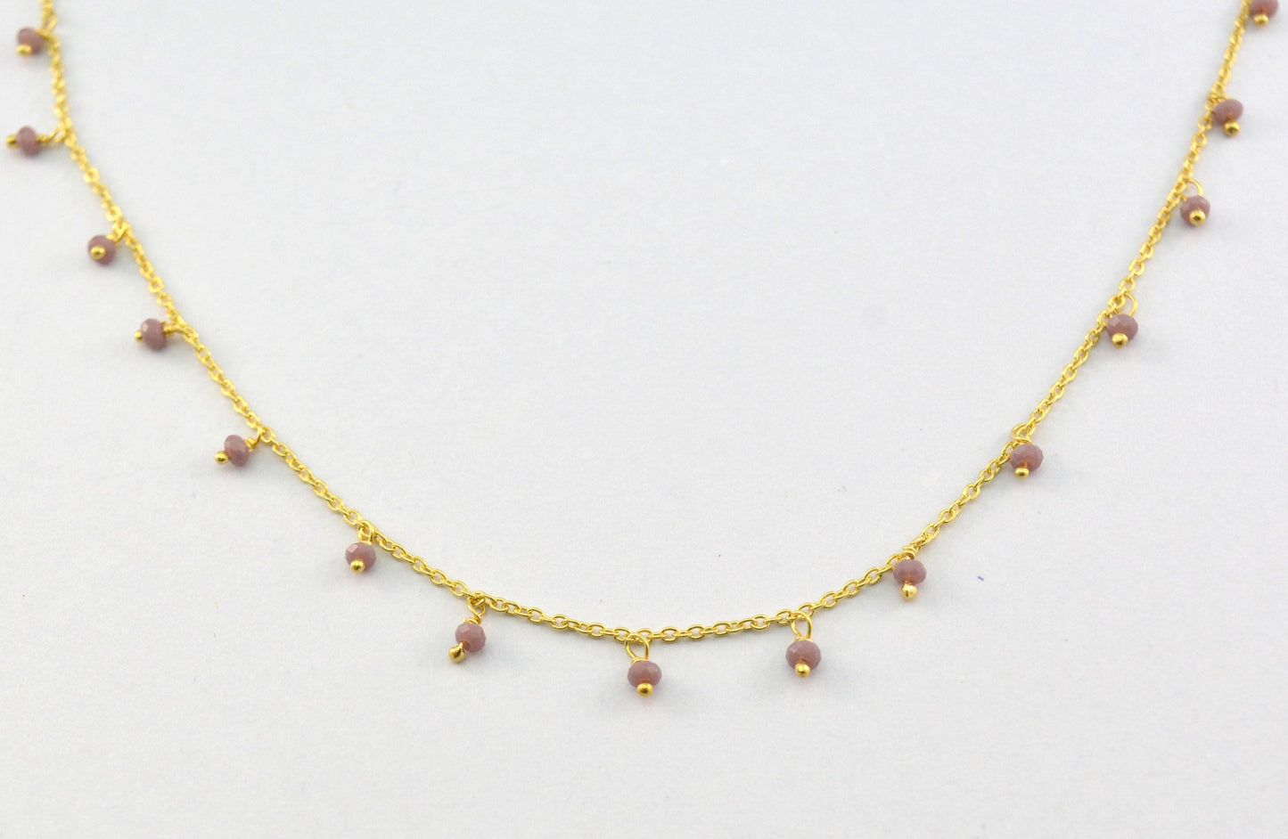 Chalcedony Rosary Chain - 925 Silver Gold, 2mm #7