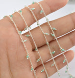 Green Moonstone Coated Rosary Chain, 925 Sterling Silver, 2mm Faceted
