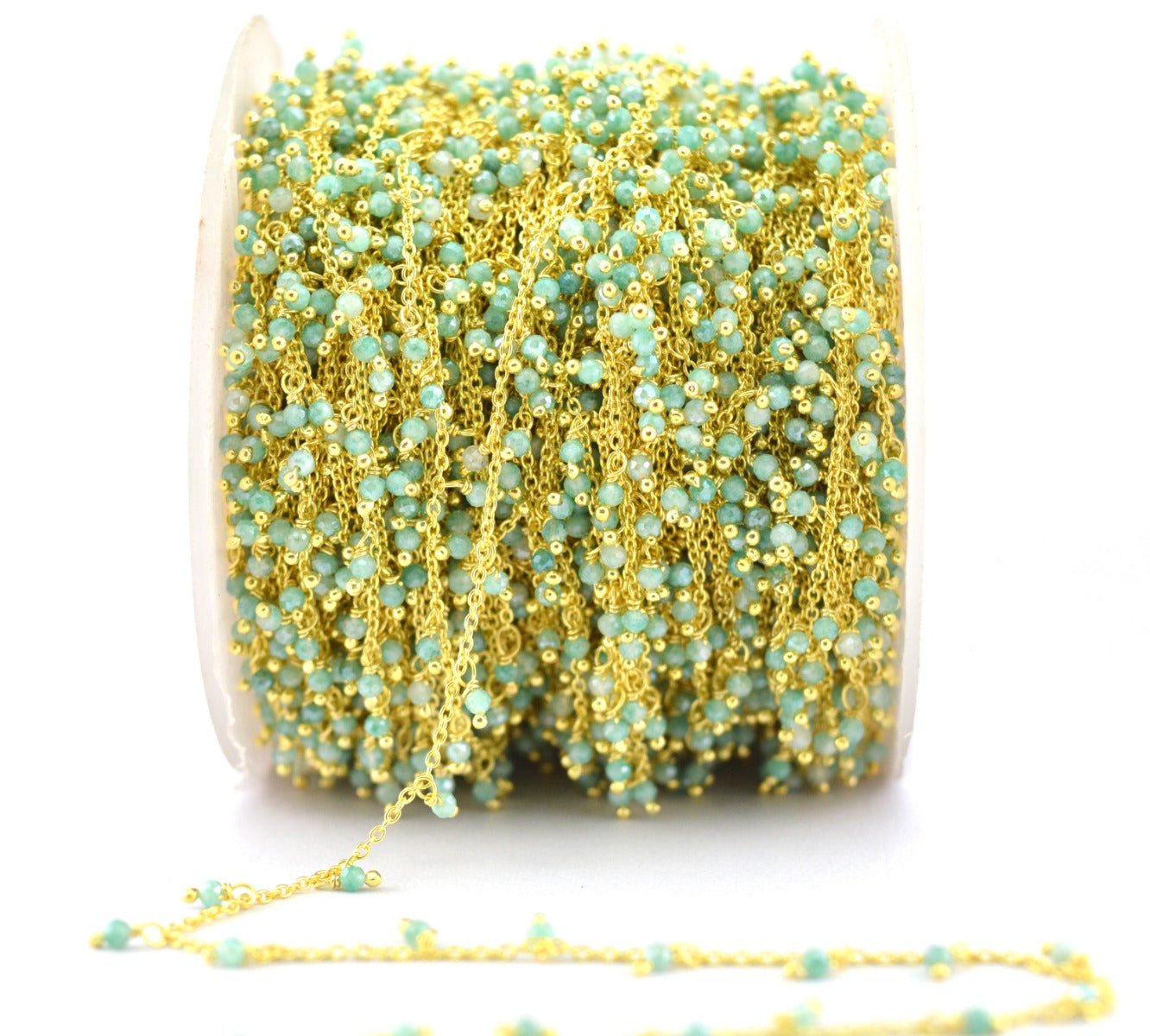 Stylish Stone Rosary Chain in 925 Silver Gold - 2mm