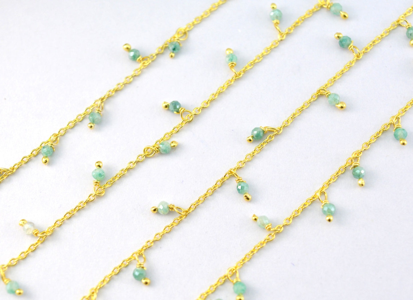 Stylish Stone Rosary Chain in 925 Silver Gold - 2mm