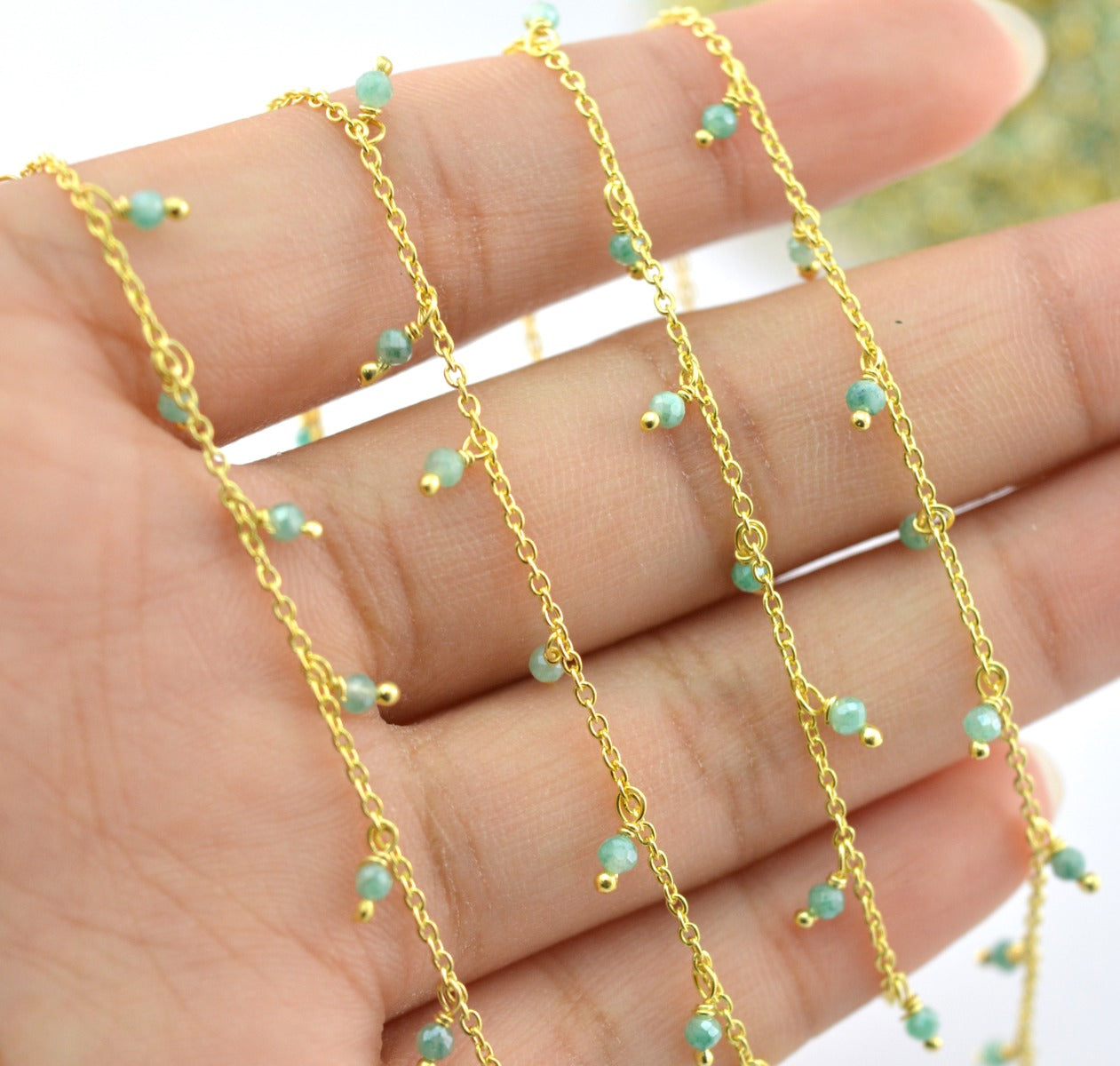 Stylish Stone Rosary Chain in 925 Silver Gold - 2mm