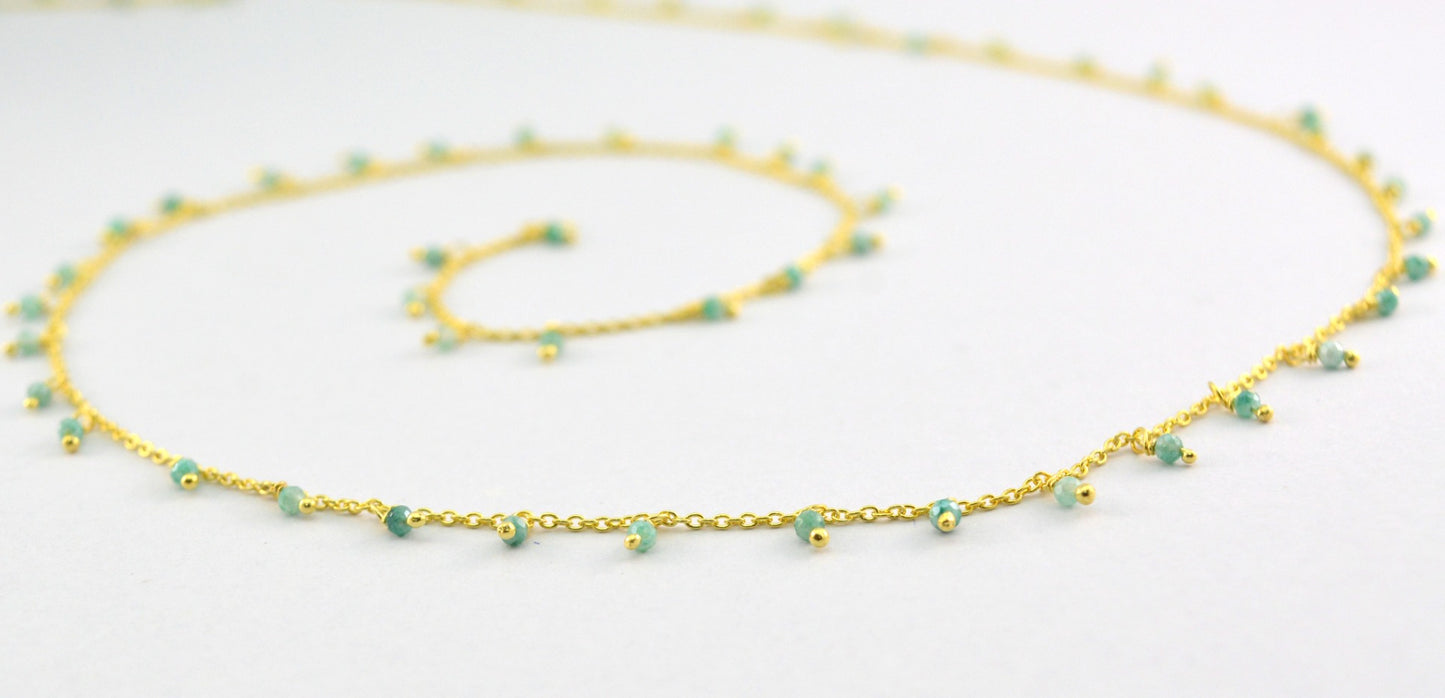 Stylish Stone Rosary Chain in 925 Silver Gold - 2mm