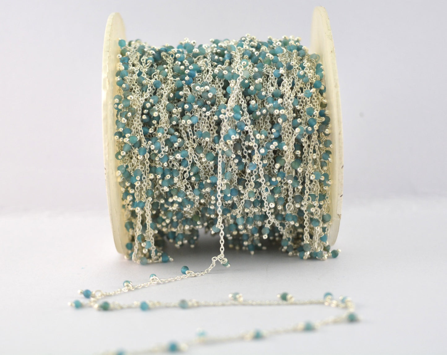 Stunning Rosary Chain - Aquamarine 925 Silver Gold 2mm