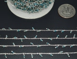 Aquamarine Rosary Chain, 925 Sterling Silver, 2mm Smooth