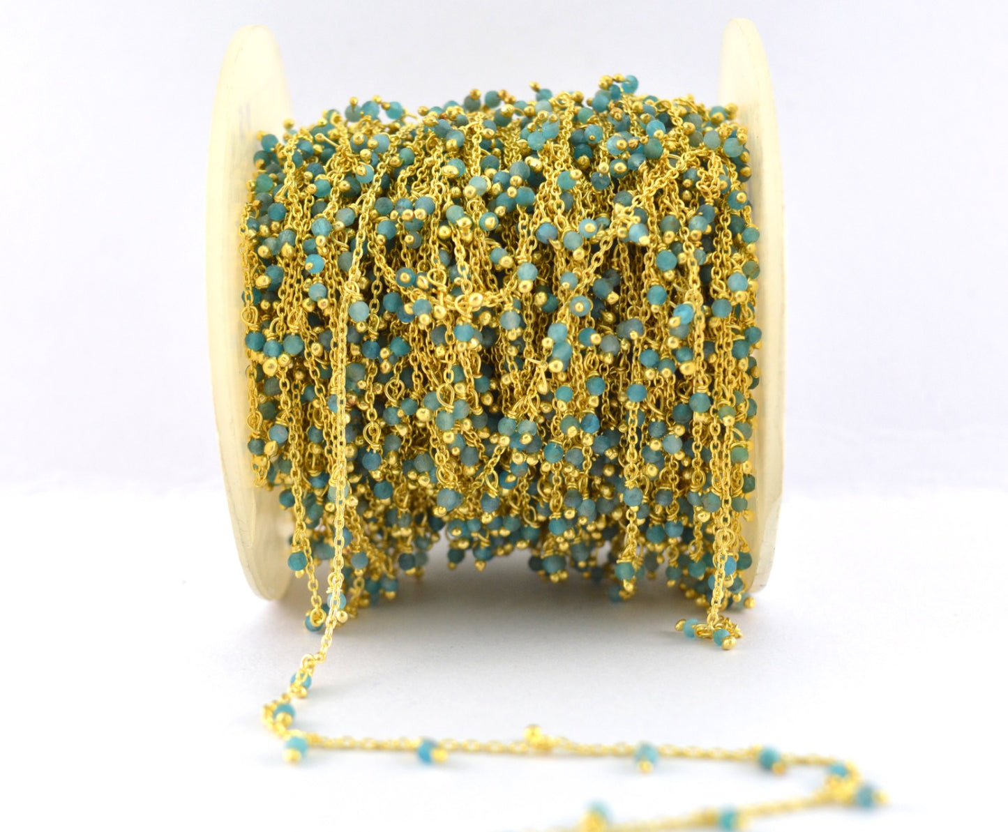 Stunning Rosary Chain - Aquamarine 925 Silver Gold 2mm