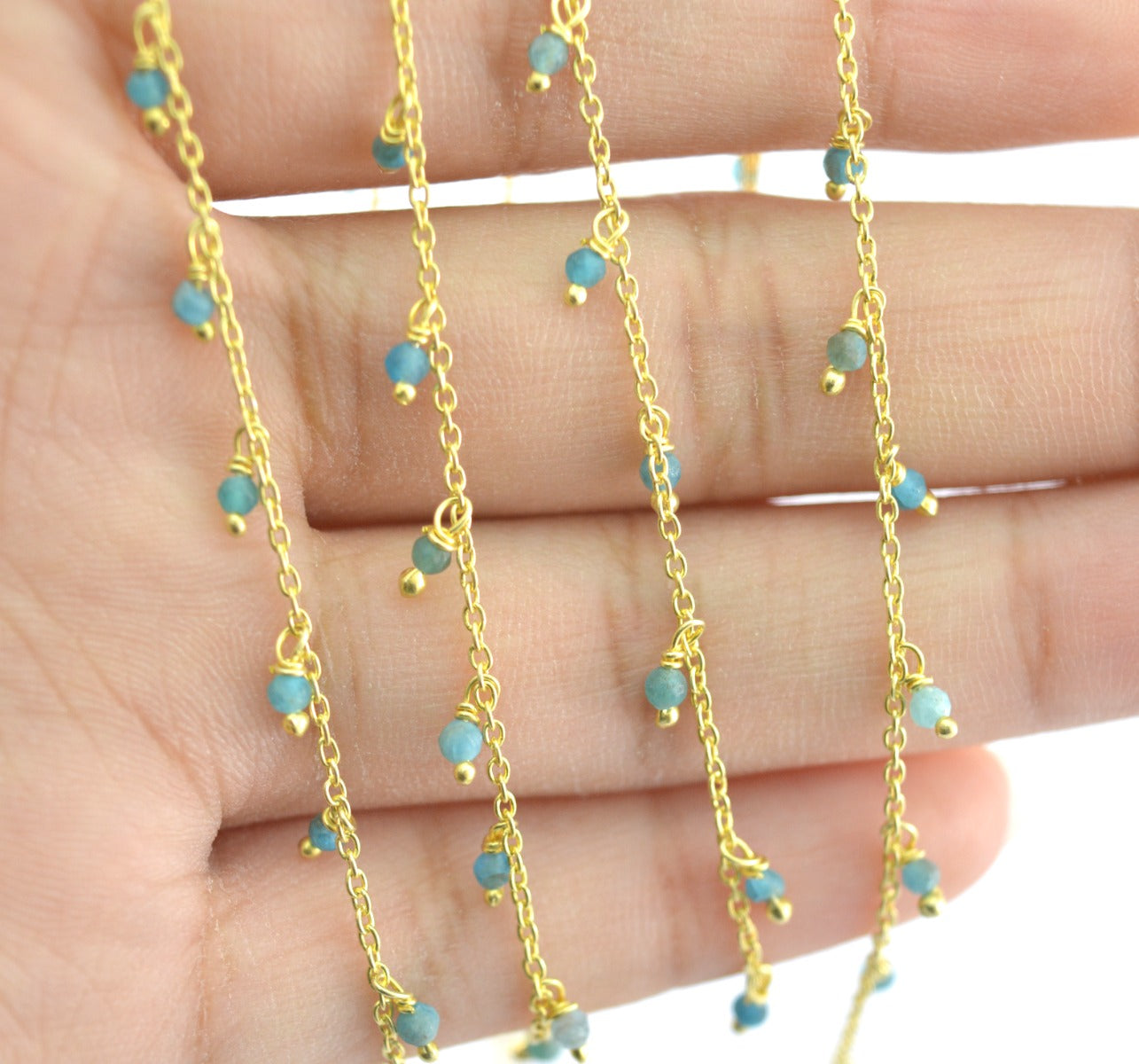 Stunning Rosary Chain - Aquamarine 925 Silver Gold 2mm