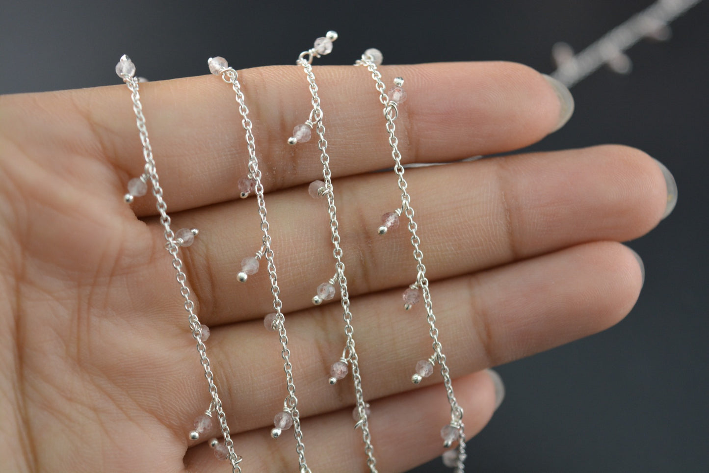 Quartz Rosary Chain - 925 Silver Gold, 2mm #3