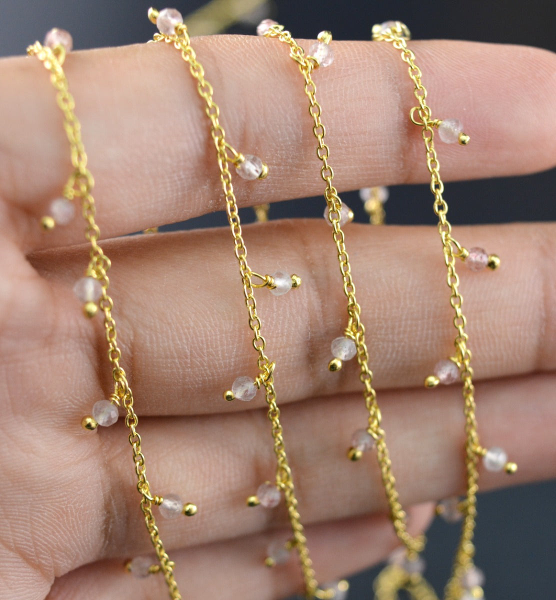 Quartz Rosary Chain - 925 Silver Gold, 2mm #3