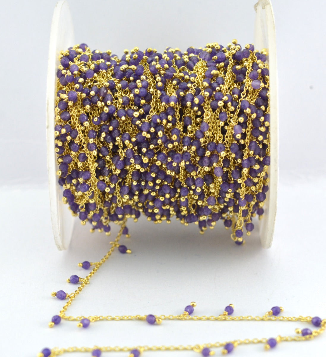 Handmade Amethyst Rosary Chain in 925 Silver Gold - 2mm