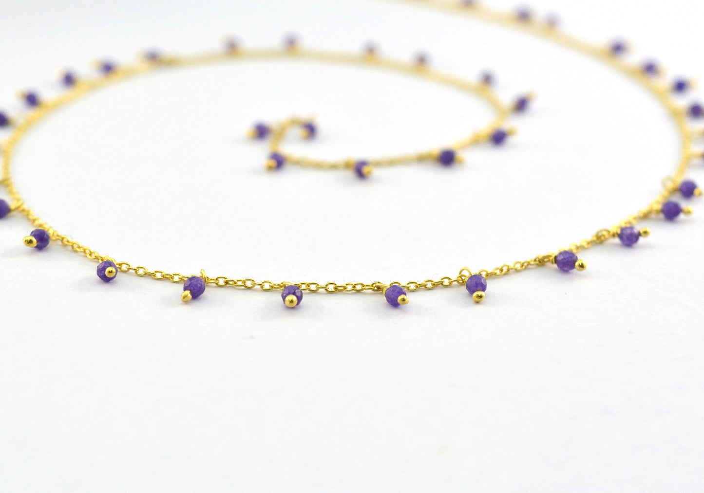 Handmade Amethyst Rosary Chain in 925 Silver Gold - 2mm